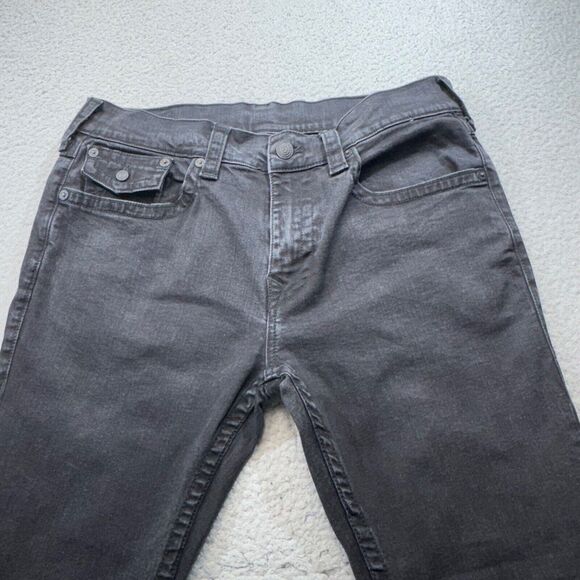 True Religion Jeans Men 36x33 Black Rocco Relaxed Skinny Stretch Faded Flap - Picture 3 of 16